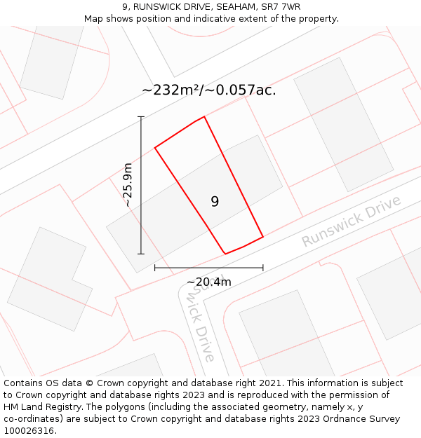 9, RUNSWICK DRIVE, SEAHAM, SR7 7WR: Plot and title map