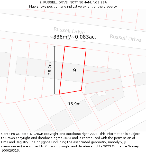 9, RUSSELL DRIVE, NOTTINGHAM, NG8 2BA: Plot and title map