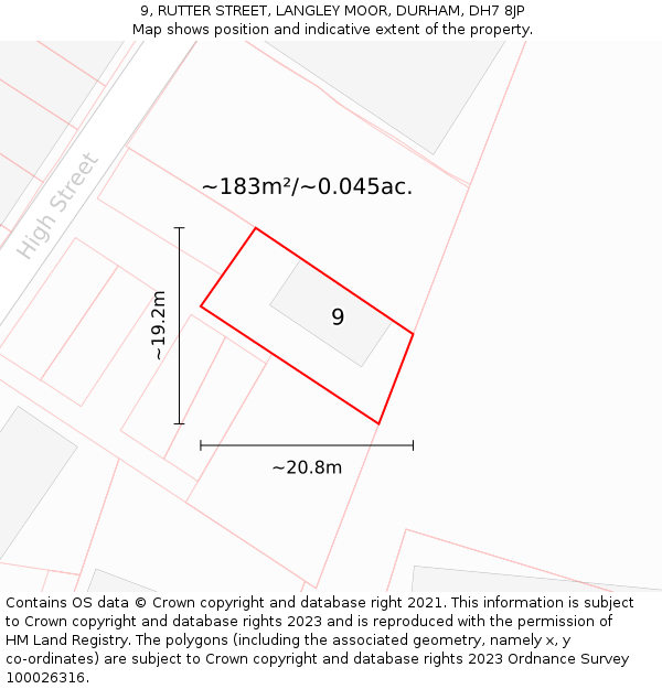 9, RUTTER STREET, LANGLEY MOOR, DURHAM, DH7 8JP: Plot and title map