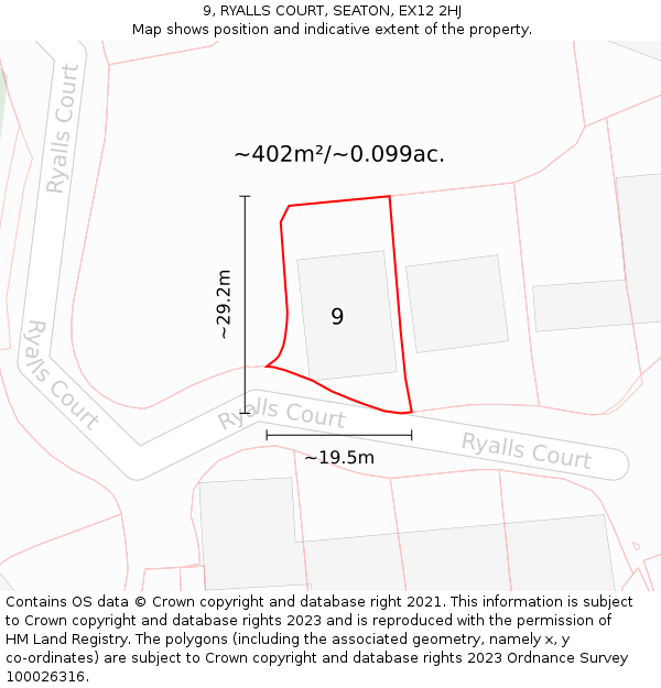 9, RYALLS COURT, SEATON, EX12 2HJ: Plot and title map