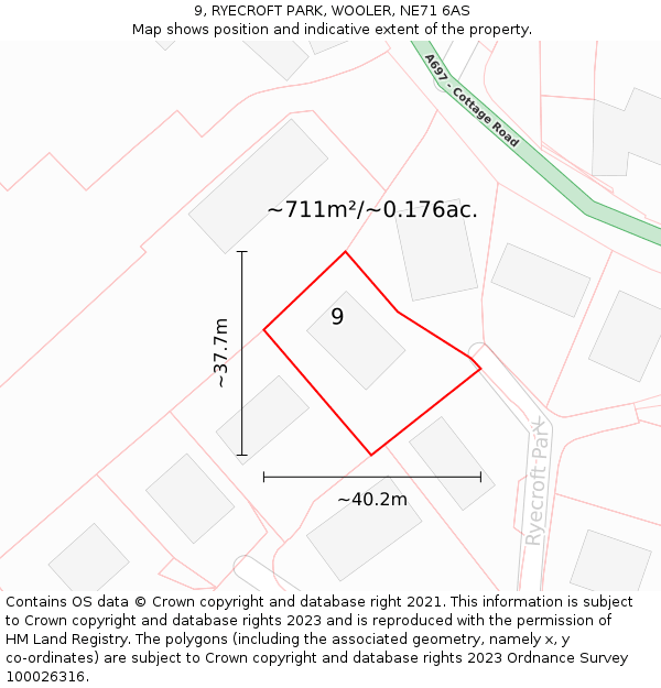 9, RYECROFT PARK, WOOLER, NE71 6AS: Plot and title map