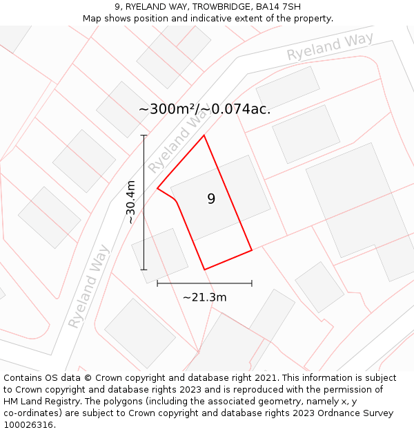 9, RYELAND WAY, TROWBRIDGE, BA14 7SH: Plot and title map