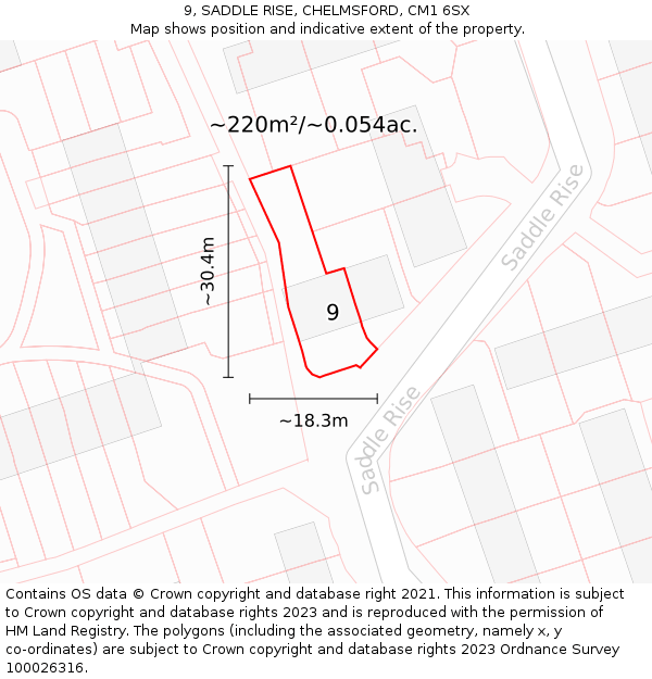 9, SADDLE RISE, CHELMSFORD, CM1 6SX: Plot and title map