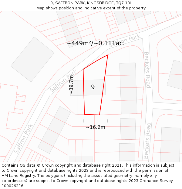 9, SAFFRON PARK, KINGSBRIDGE, TQ7 1RL: Plot and title map