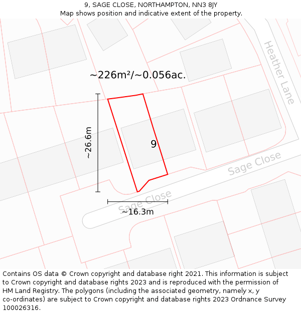 9, SAGE CLOSE, NORTHAMPTON, NN3 8JY: Plot and title map