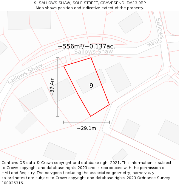 9, SALLOWS SHAW, SOLE STREET, GRAVESEND, DA13 9BP: Plot and title map