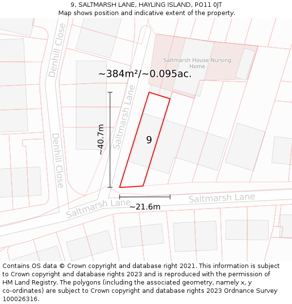 9, SALTMARSH LANE, HAYLING ISLAND, PO11 0JT: Plot and title map