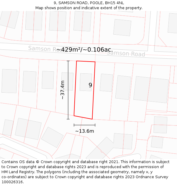 9, SAMSON ROAD, POOLE, BH15 4NL: Plot and title map