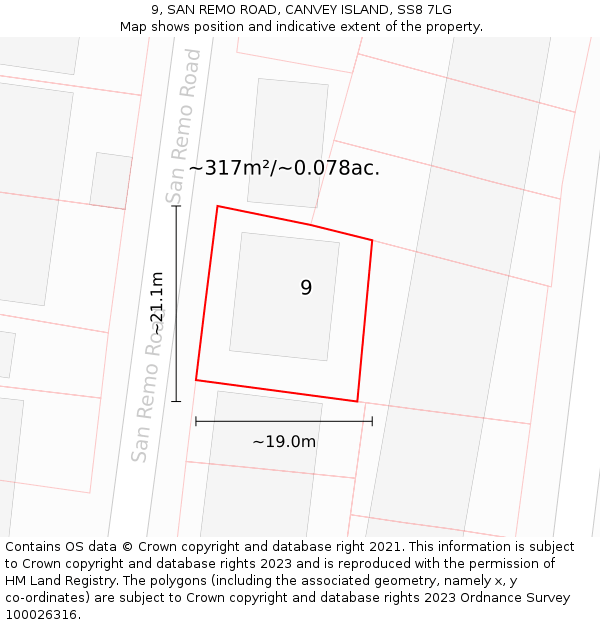 9, SAN REMO ROAD, CANVEY ISLAND, SS8 7LG: Plot and title map