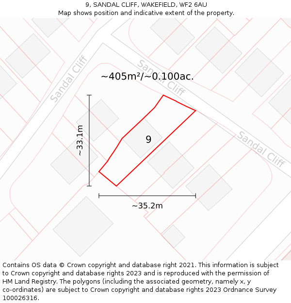 9, SANDAL CLIFF, WAKEFIELD, WF2 6AU: Plot and title map