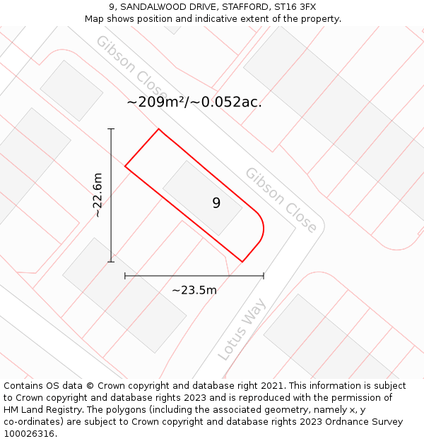 9, SANDALWOOD DRIVE, STAFFORD, ST16 3FX: Plot and title map