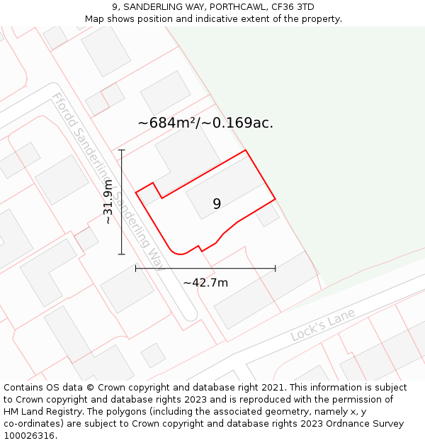 9, SANDERLING WAY, PORTHCAWL, CF36 3TD: Plot and title map