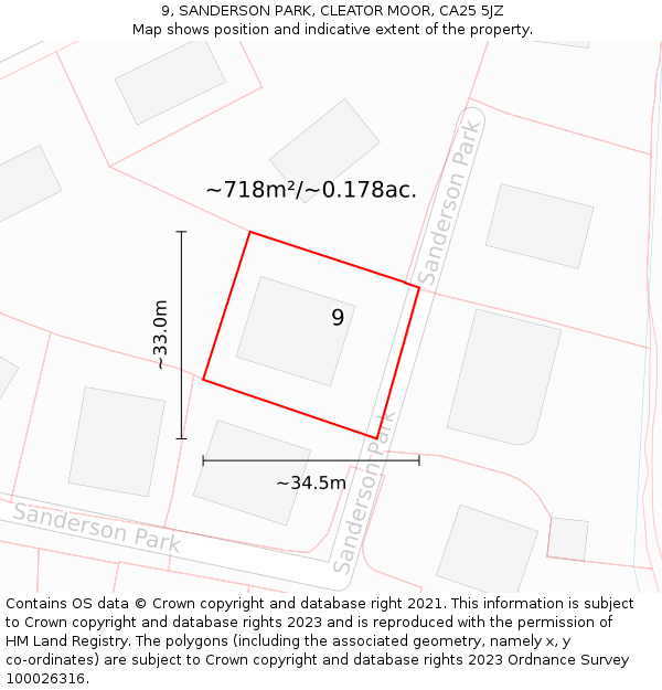 9, SANDERSON PARK, CLEATOR MOOR, CA25 5JZ: Plot and title map