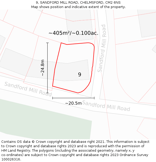 9, SANDFORD MILL ROAD, CHELMSFORD, CM2 6NS: Plot and title map