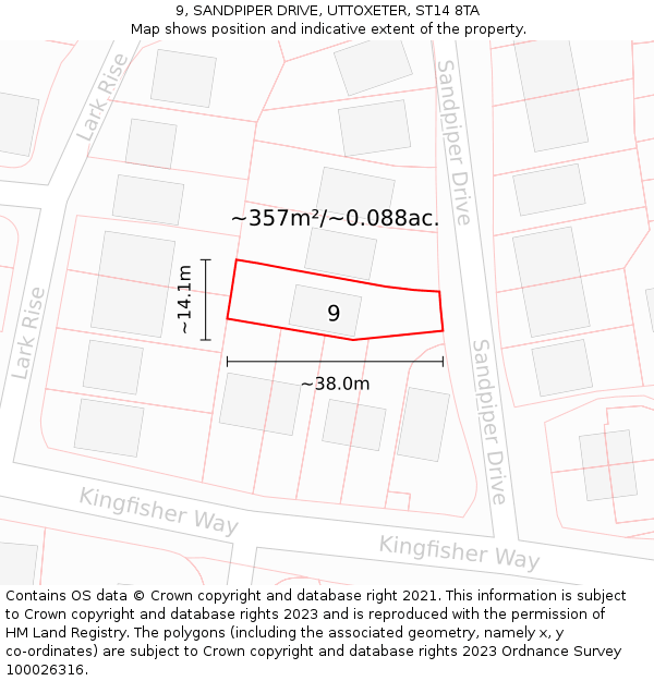 9, SANDPIPER DRIVE, UTTOXETER, ST14 8TA: Plot and title map