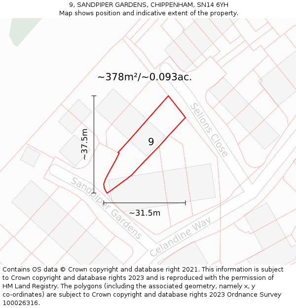 9, SANDPIPER GARDENS, CHIPPENHAM, SN14 6YH: Plot and title map