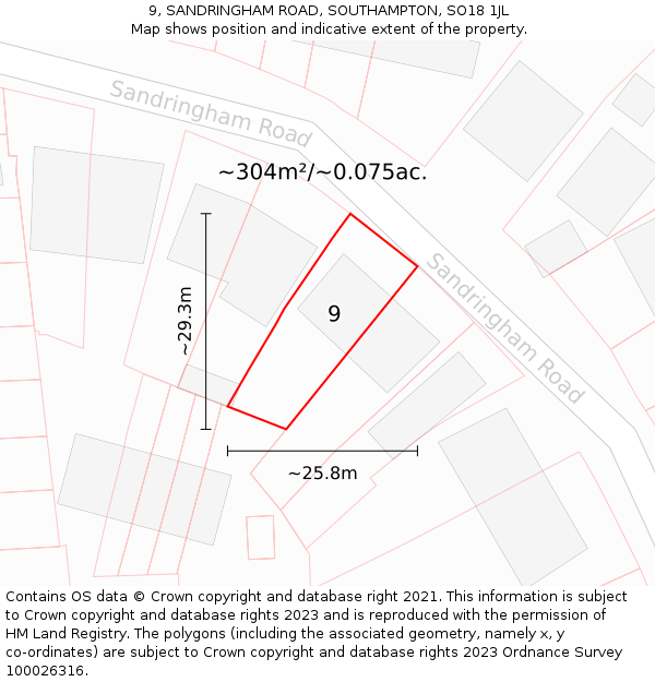 9, SANDRINGHAM ROAD, SOUTHAMPTON, SO18 1JL: Plot and title map