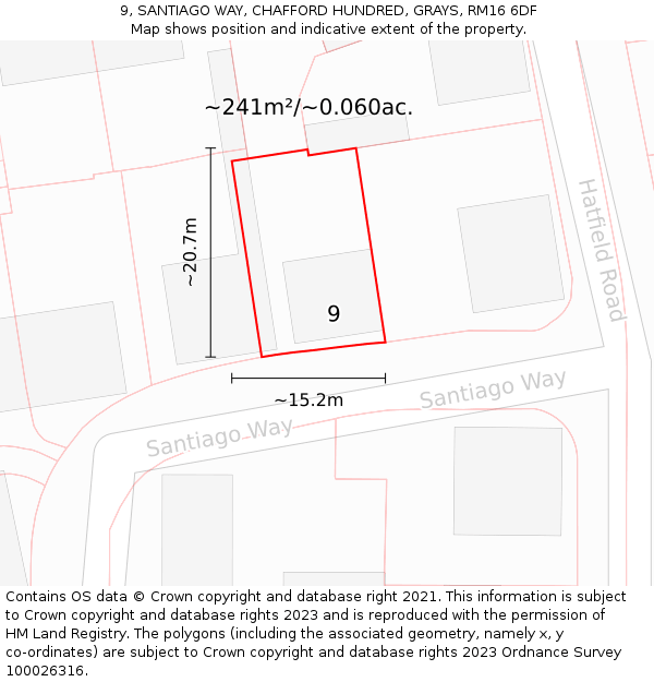 9, SANTIAGO WAY, CHAFFORD HUNDRED, GRAYS, RM16 6DF: Plot and title map