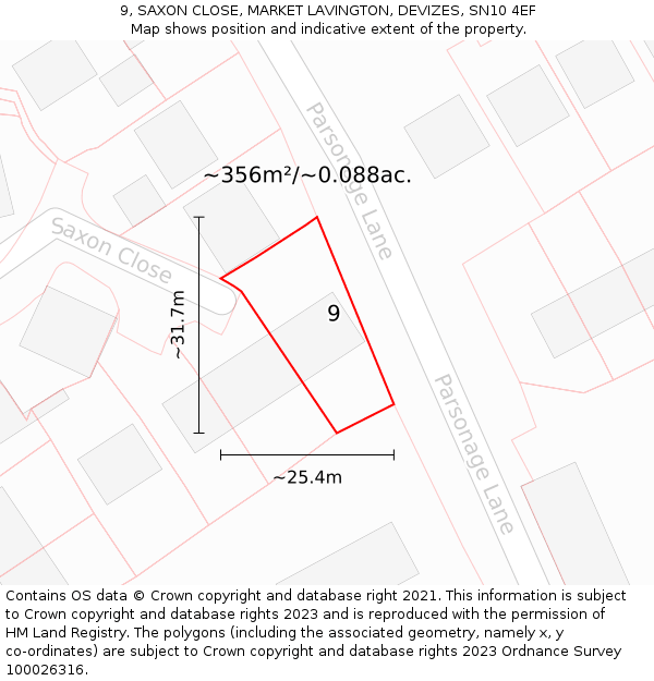 9, SAXON CLOSE, MARKET LAVINGTON, DEVIZES, SN10 4EF: Plot and title map