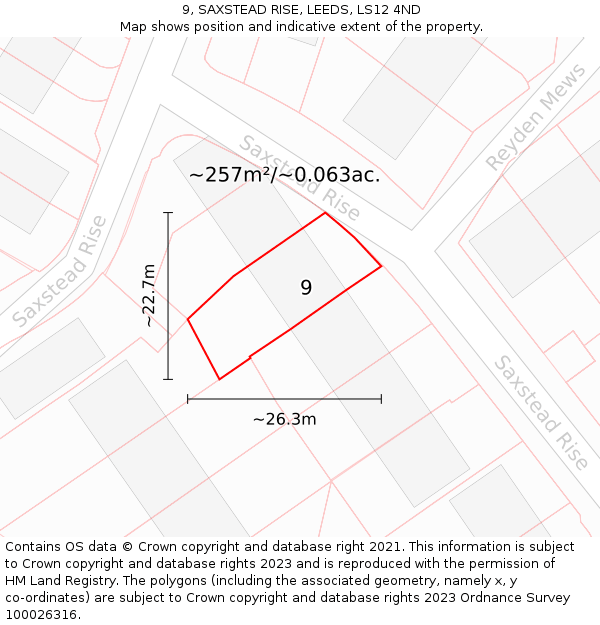 9, SAXSTEAD RISE, LEEDS, LS12 4ND: Plot and title map