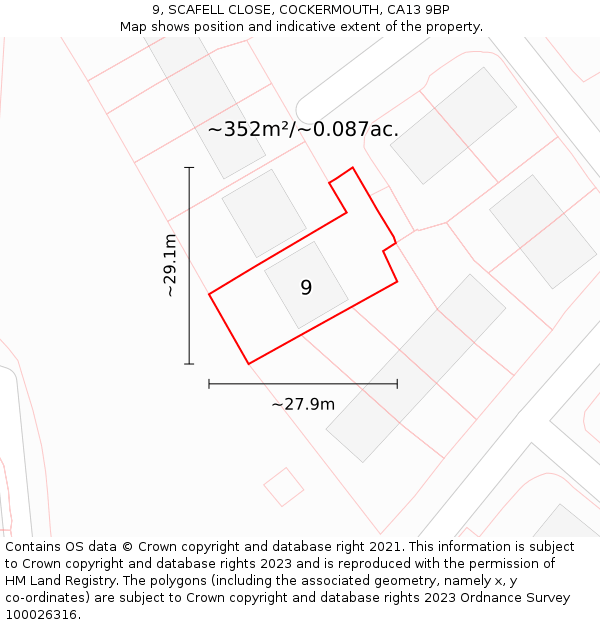 9, SCAFELL CLOSE, COCKERMOUTH, CA13 9BP: Plot and title map