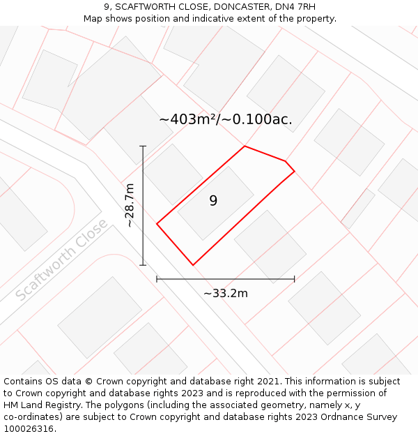 9, SCAFTWORTH CLOSE, DONCASTER, DN4 7RH: Plot and title map