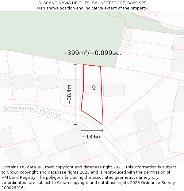 9, SCANDINAVIA HEIGHTS, SAUNDERSFOOT, SA69 9PE: Plot and title map