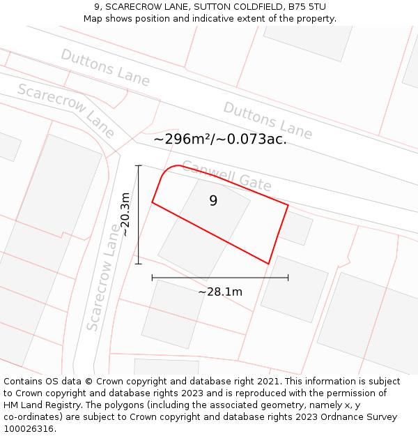 9, SCARECROW LANE, SUTTON COLDFIELD, B75 5TU: Plot and title map