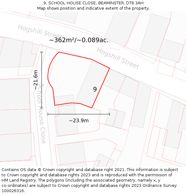 9, SCHOOL HOUSE CLOSE, BEAMINSTER, DT8 3AH: Plot and title map