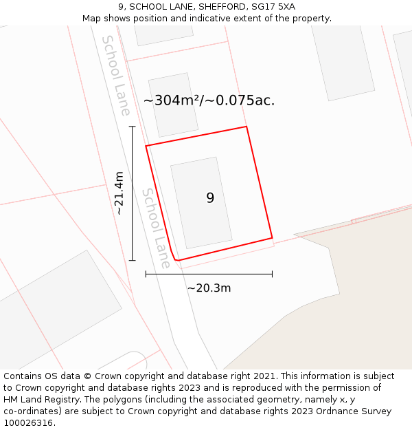 9, SCHOOL LANE, SHEFFORD, SG17 5XA: Plot and title map