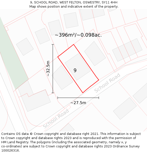 9, SCHOOL ROAD, WEST FELTON, OSWESTRY, SY11 4HH: Plot and title map