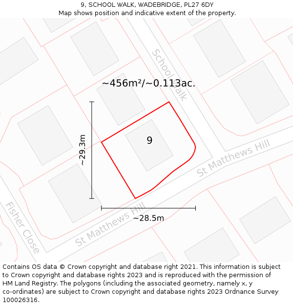 9, SCHOOL WALK, WADEBRIDGE, PL27 6DY: Plot and title map