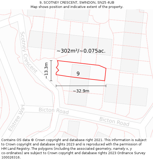 9, SCOTNEY CRESCENT, SWINDON, SN25 4UB: Plot and title map