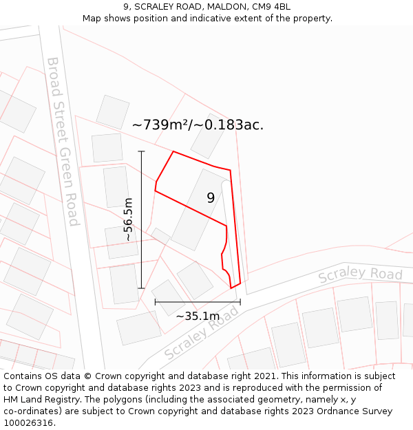 9, SCRALEY ROAD, MALDON, CM9 4BL: Plot and title map