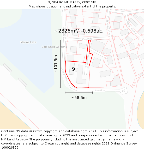 9, SEA POINT, BARRY, CF62 6TB: Plot and title map