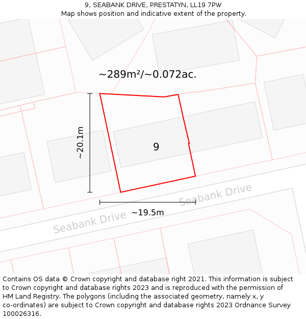 9, SEABANK DRIVE, PRESTATYN, LL19 7PW: Plot and title map