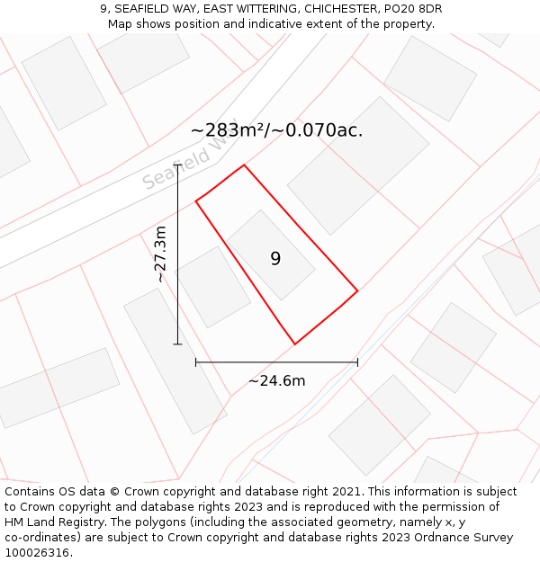 9, SEAFIELD WAY, EAST WITTERING, CHICHESTER, PO20 8DR: Plot and title map