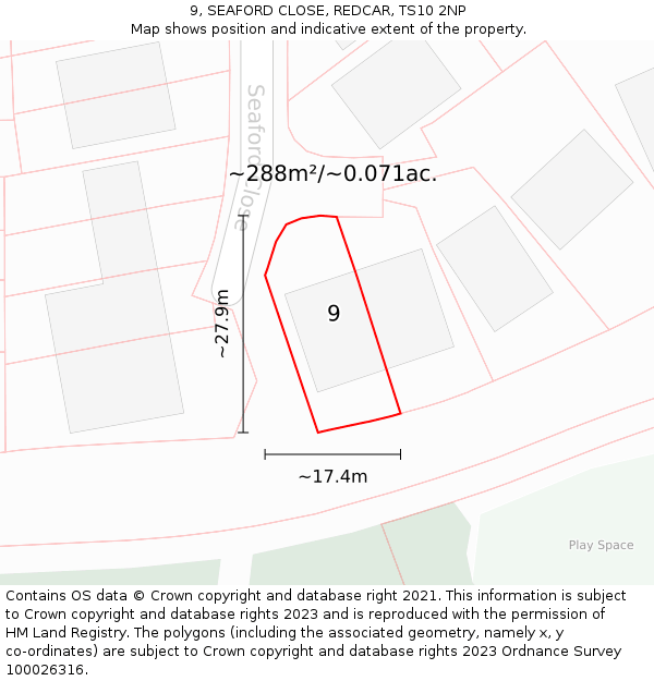 9, SEAFORD CLOSE, REDCAR, TS10 2NP: Plot and title map