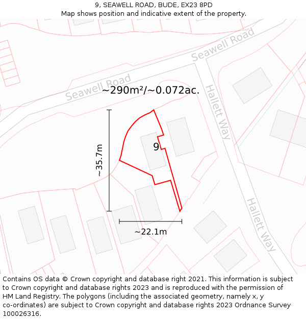 9, SEAWELL ROAD, BUDE, EX23 8PD: Plot and title map