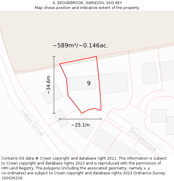 9, SEDGEBROOK, SWINDON, SN3 6EY: Plot and title map
