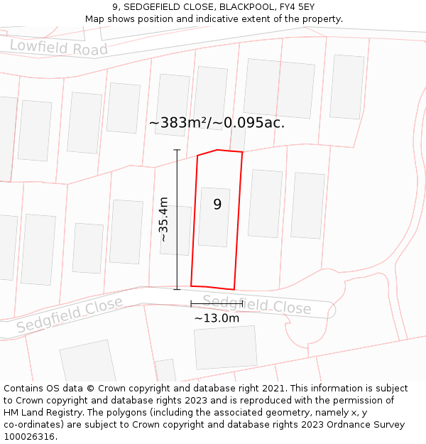 9, SEDGEFIELD CLOSE, BLACKPOOL, FY4 5EY: Plot and title map