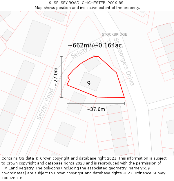 9, SELSEY ROAD, CHICHESTER, PO19 8SL: Plot and title map