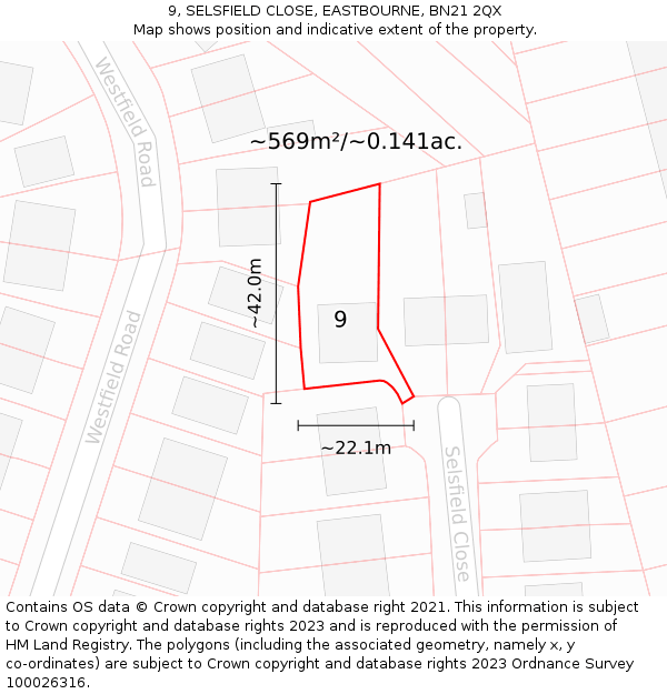 9, SELSFIELD CLOSE, EASTBOURNE, BN21 2QX: Plot and title map