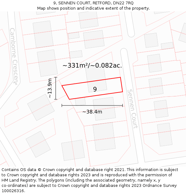 9, SENNEN COURT, RETFORD, DN22 7RQ: Plot and title map