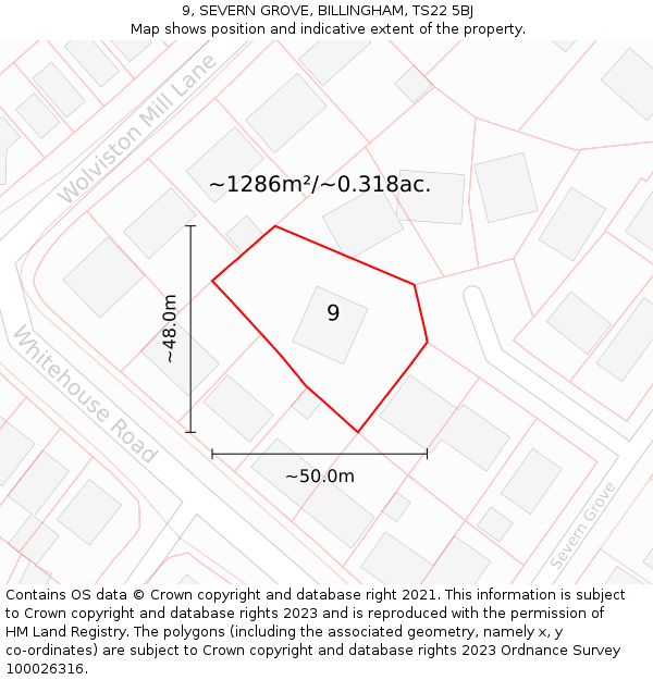 9, SEVERN GROVE, BILLINGHAM, TS22 5BJ: Plot and title map