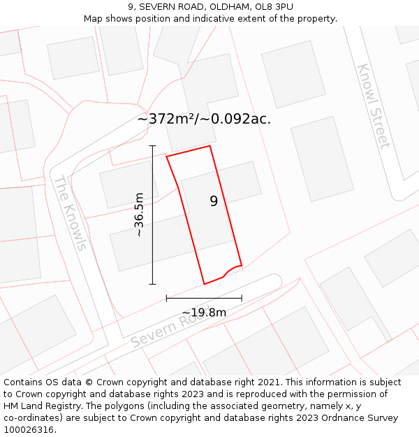 9, SEVERN ROAD, OLDHAM, OL8 3PU: Plot and title map