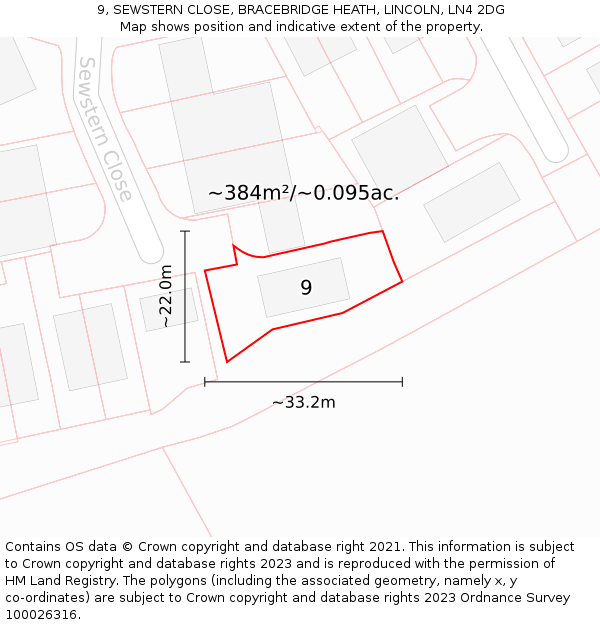 9, SEWSTERN CLOSE, BRACEBRIDGE HEATH, LINCOLN, LN4 2DG: Plot and title map