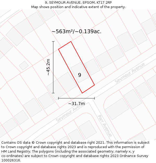 9, SEYMOUR AVENUE, EPSOM, KT17 2RP: Plot and title map