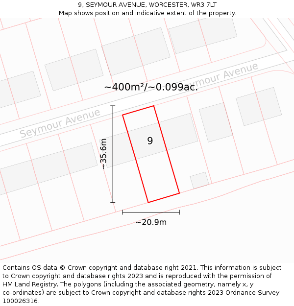 9, SEYMOUR AVENUE, WORCESTER, WR3 7LT: Plot and title map