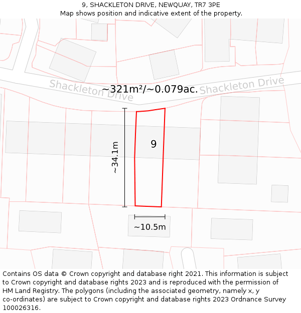 9, SHACKLETON DRIVE, NEWQUAY, TR7 3PE: Plot and title map